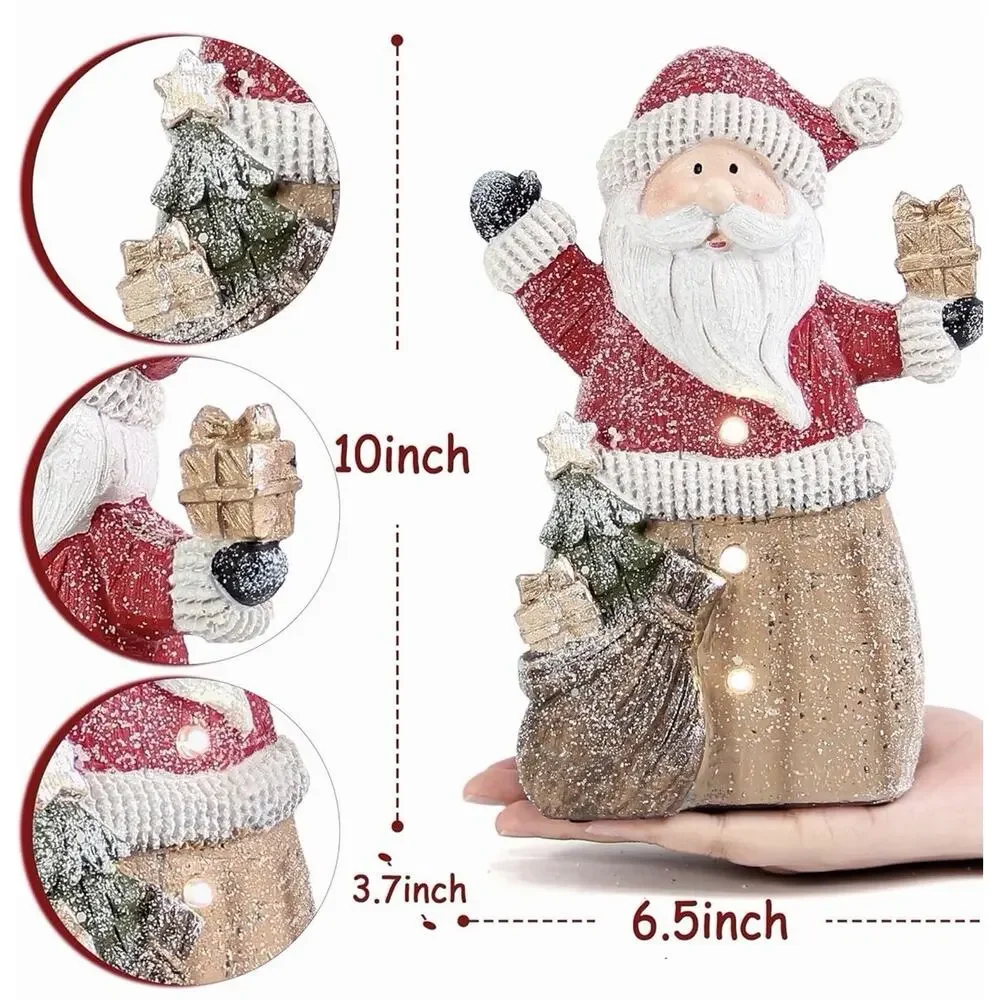 Santa Claus Statue with LED Lights Rustic Christmas Decoration